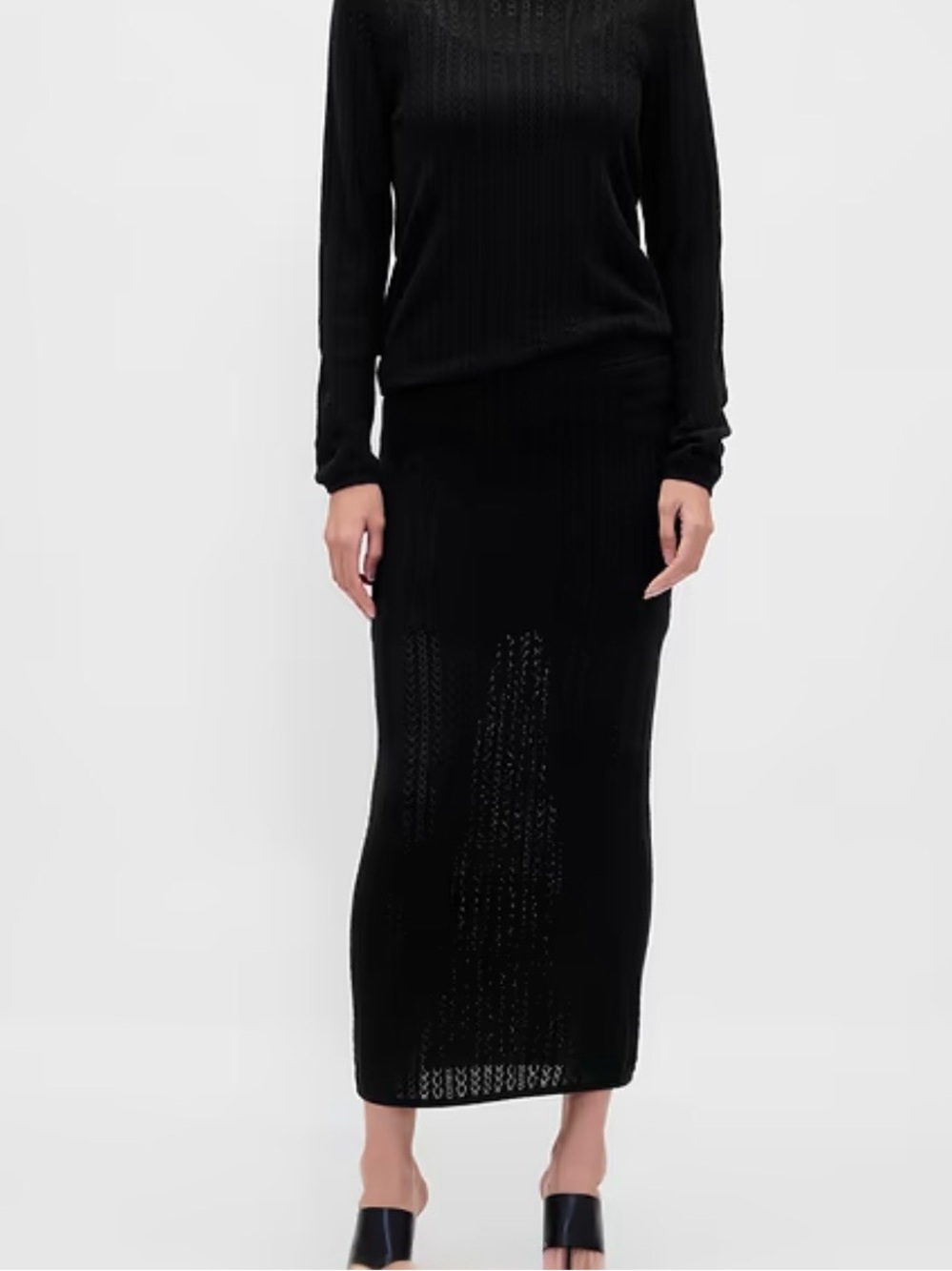 GAP Black Pointelle Cable-Knit Wool-blend Maxi Skirt Medium NWT Minimalist Y2K
